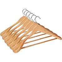 SONGMICS Perchas para Trajes- Juego de 6- Perchas de Madera Maciza con Hombros Extra Anchos- Antideslizantes para Trajes…